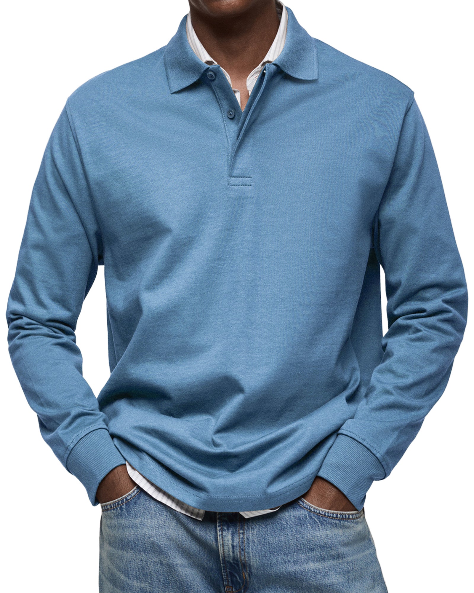 Men's - Polo Shirt - Casual Cotton Knit - Long Sleeve  - Smart Casual Top