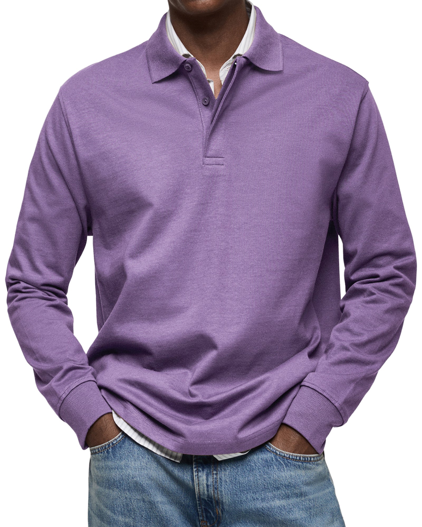 Men's - Polo Shirt - Casual Cotton Knit - Long Sleeve  - Smart Casual Top