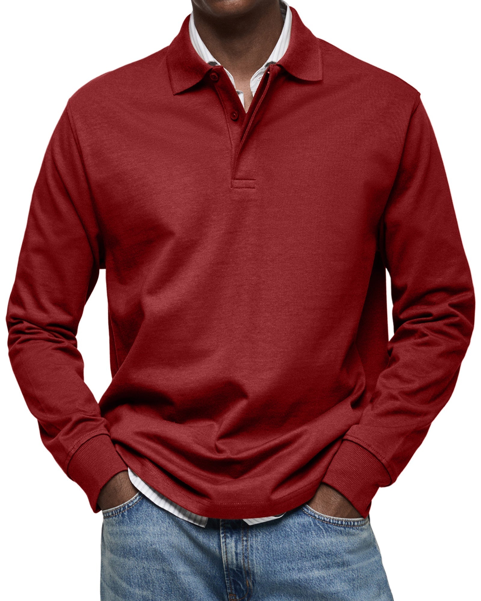 Men's - Polo Shirt - Casual Cotton Knit - Long Sleeve  - Smart Casual Top