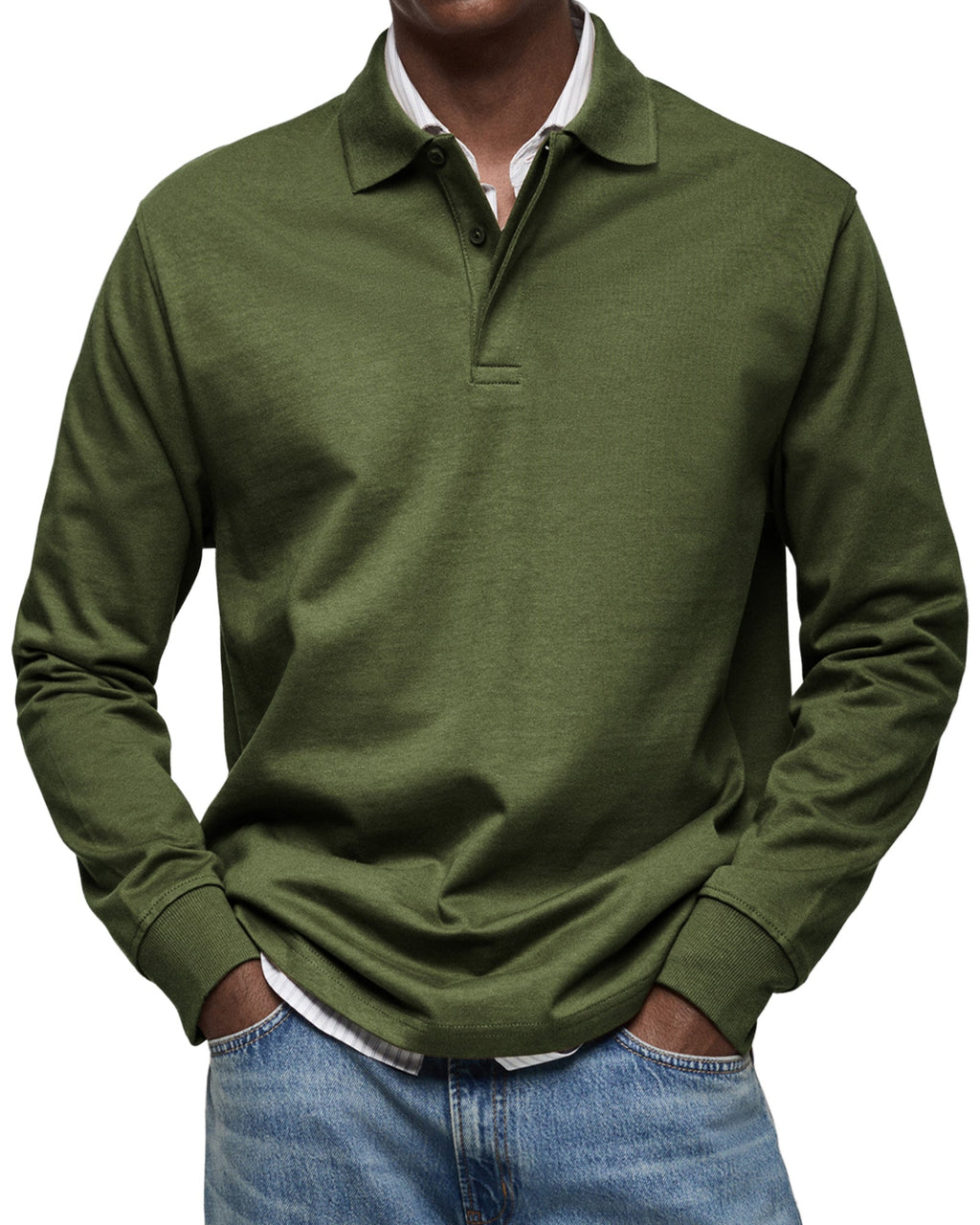 Men's - Polo Shirt - Casual Cotton Knit - Long Sleeve  - Smart Casual Top