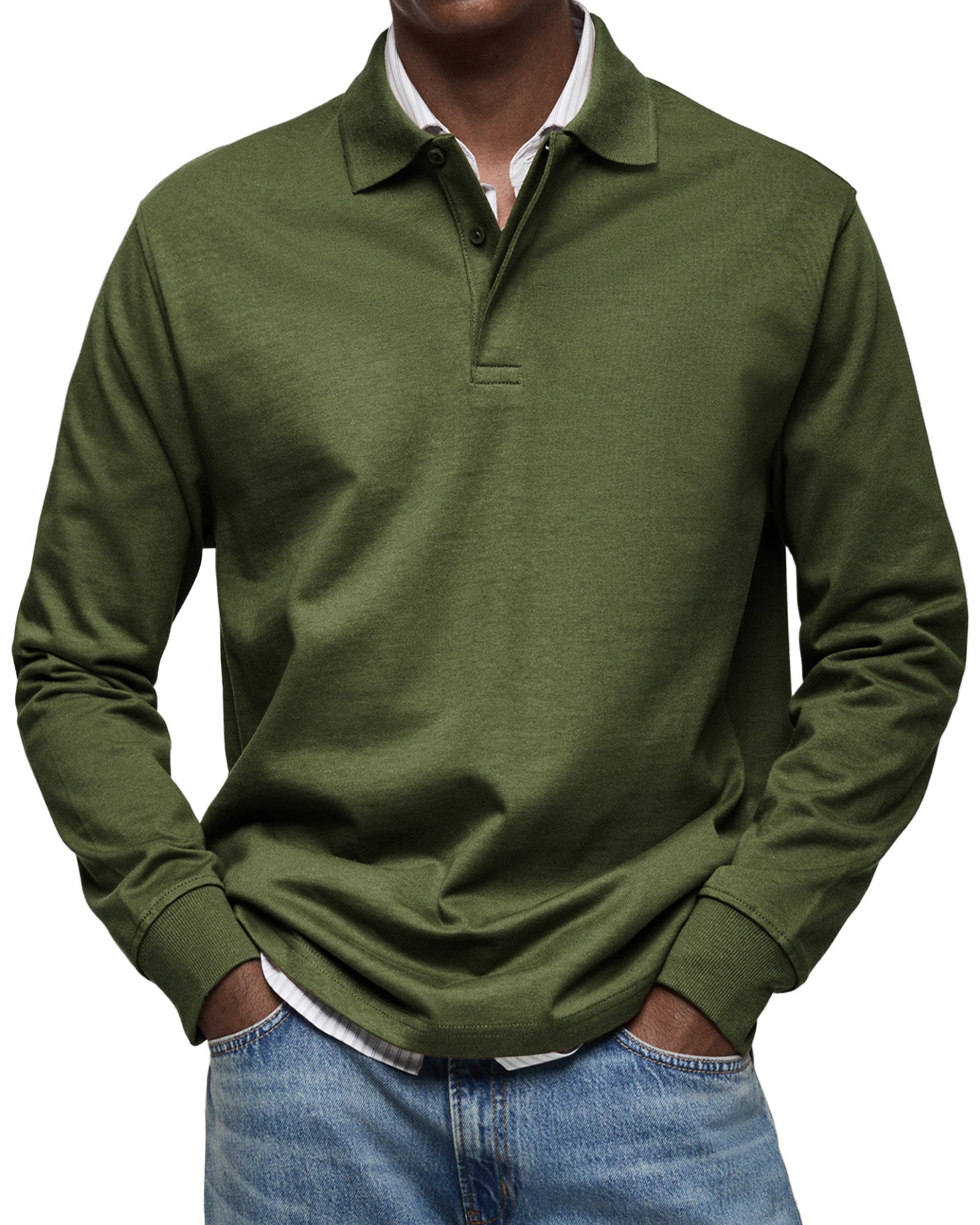 Men's - Polo Shirt - Casual Cotton Knit - Long Sleeve  - Smart Casual Top
