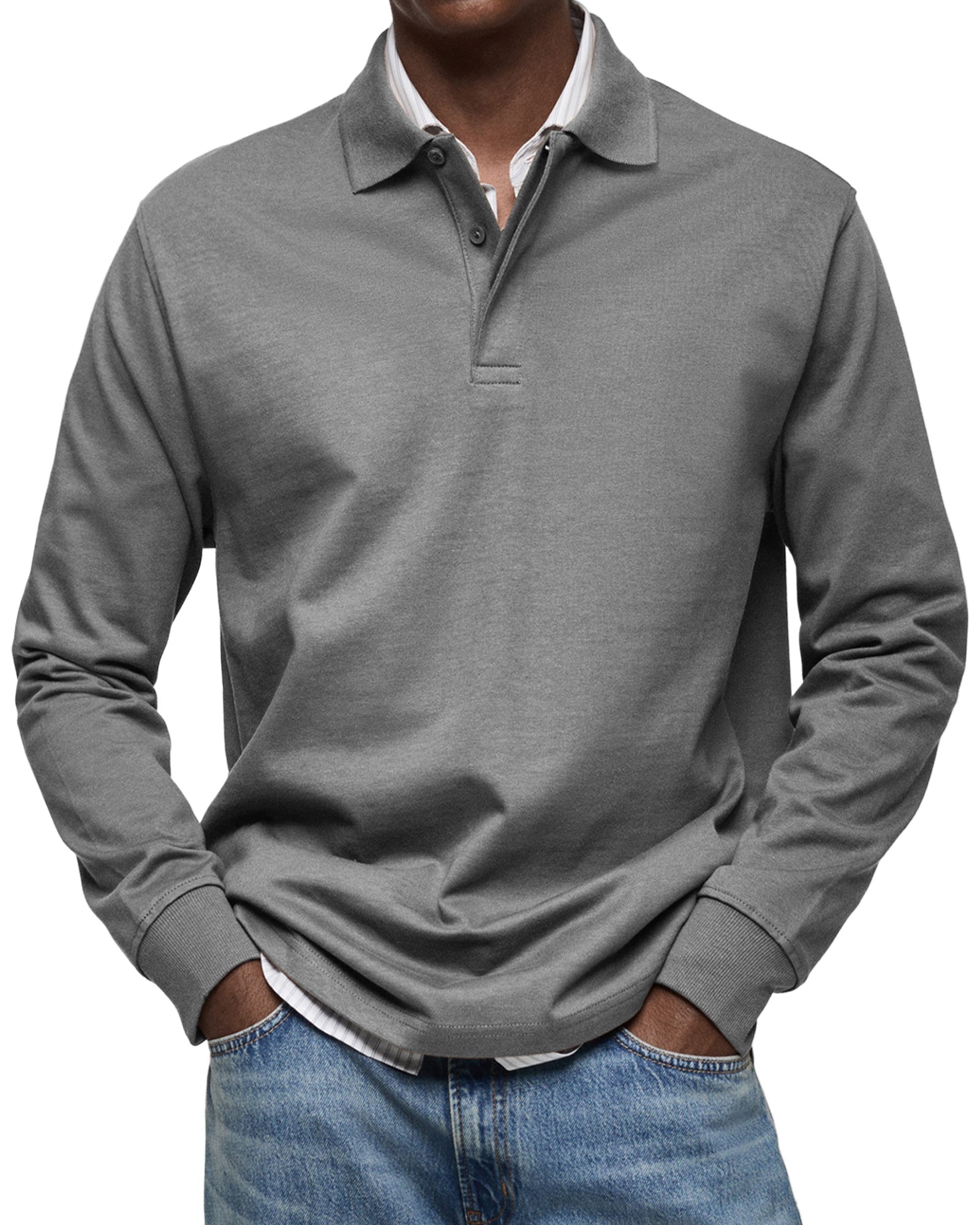 Men's - Polo Shirt - Casual Cotton Knit - Long Sleeve  - Smart Casual Top