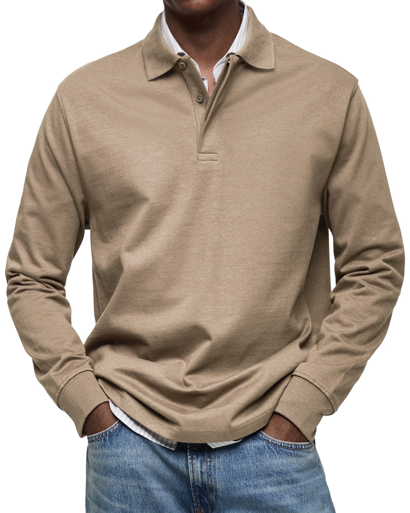 Men's - Polo Shirt - Casual Cotton Knit - Long Sleeve  - Smart Casual Top