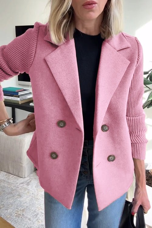 Women's - Blazer - Fabric Blend - Knit Sleeves - Elegant Office Jacket