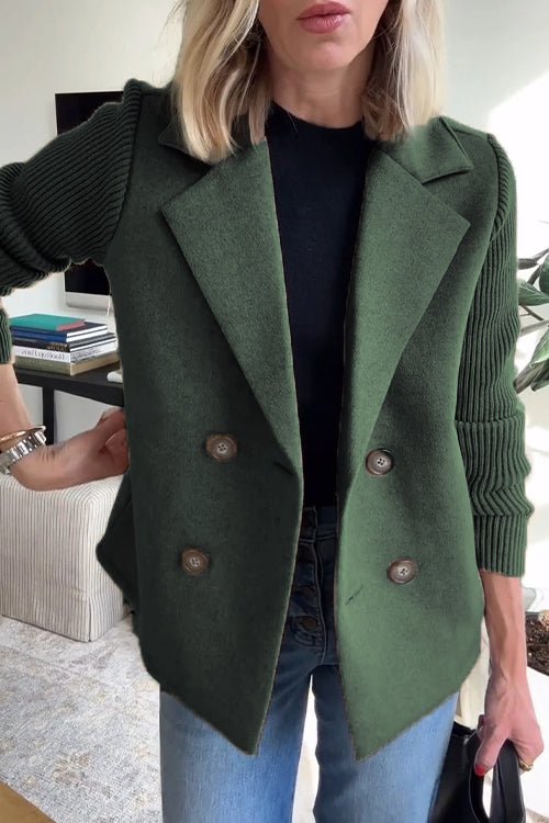 Women's - Blazer - Fabric Blend - Knit Sleeves - Elegant Office Jacket