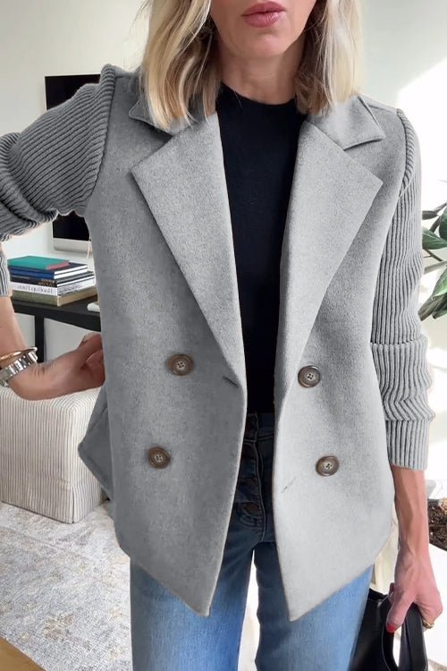 Women's - Blazer - Fabric Blend - Knit Sleeves - Elegant Office Jacket