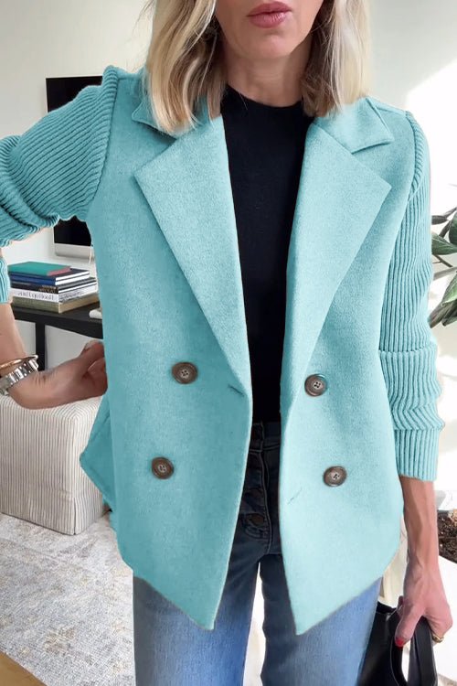 Women's - Blazer - Fabric Blend - Knit Sleeves - Elegant Office Jacket