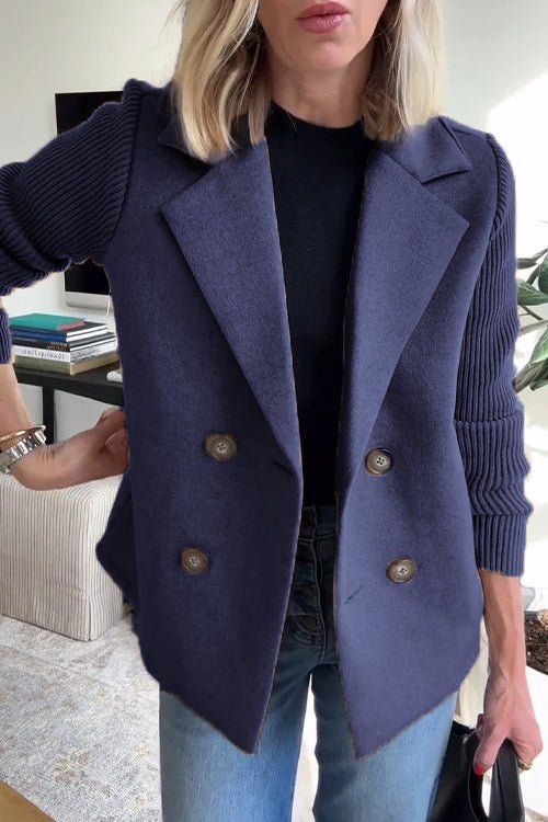 Women's - Blazer - Fabric Blend - Knit Sleeves - Elegant Office Jacket
