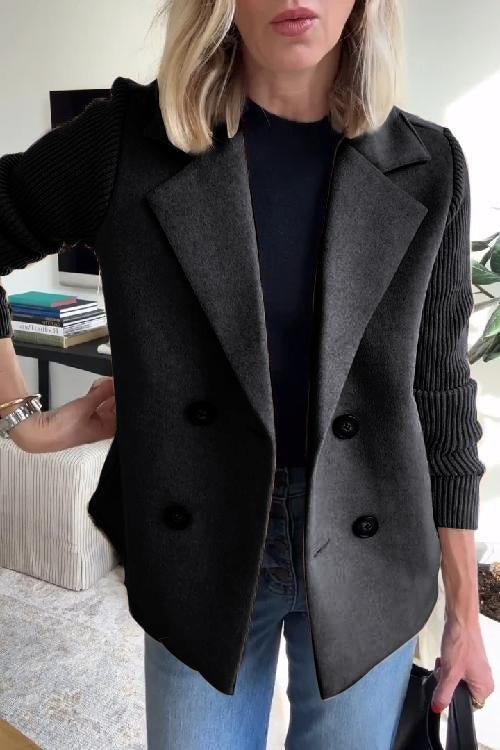 Women's - Blazer - Fabric Blend - Knit Sleeves - Elegant Office Jacket