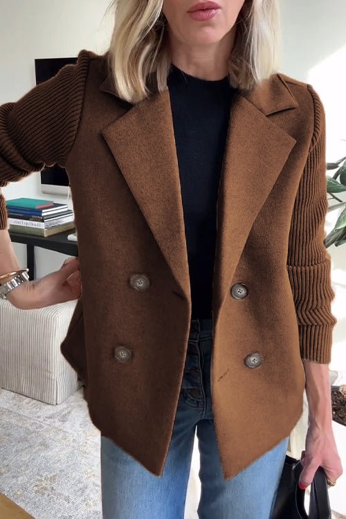 Women's - Blazer - Fabric Blend - Knit Sleeves - Elegant Office Jacket