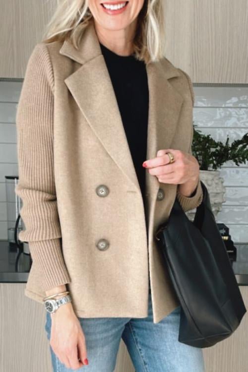 Women's - Blazer - Fabric Blend - Knit Sleeves - Elegant Office Jacket