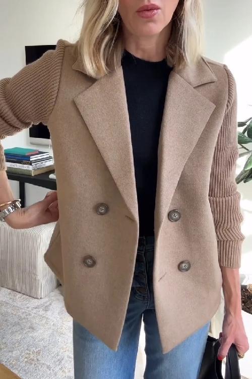 Women's - Blazer - Fabric Blend - Knit Sleeves - Elegant Office Jacket
