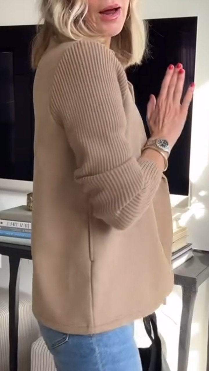 Women's - Blazer - Fabric Blend - Knit Sleeves - Elegant Office Jacket