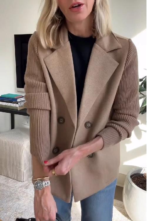 Women's - Blazer - Fabric Blend - Knit Sleeves - Elegant Office Jacket