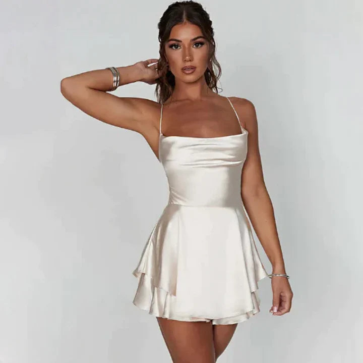 Backless romper satin dress