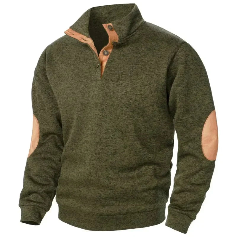 Men's - Button Neck Jumper - Stand Collar