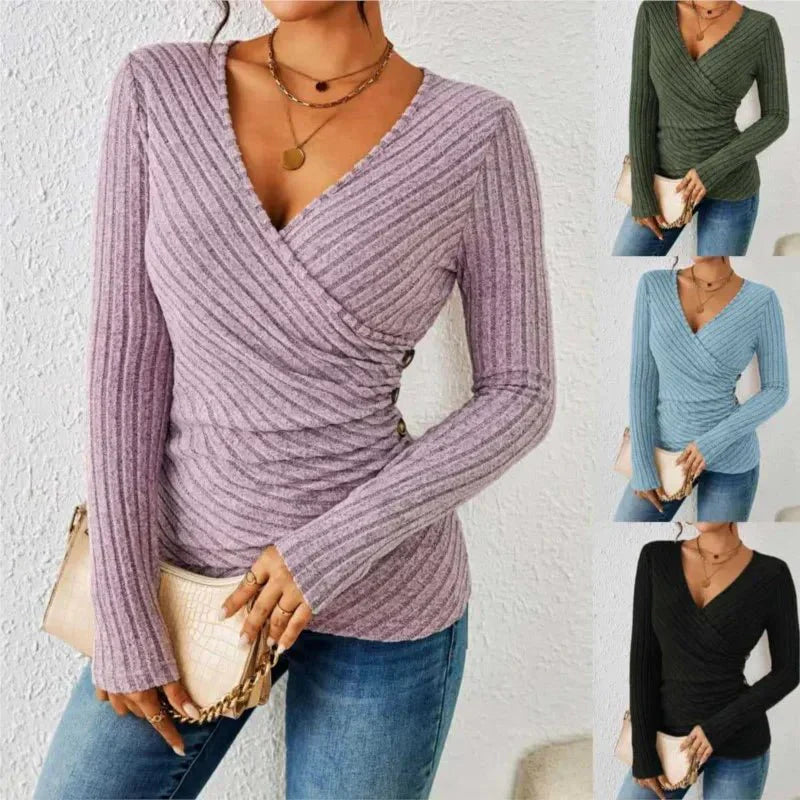 Women's - Long Sleeve Tummy Tucking Top - Soft Fabric - Flattering Fit