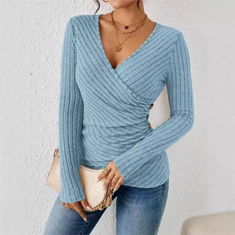 Women's - Long Sleeve Tummy Tucking Top - Soft Fabric - Flattering Fit