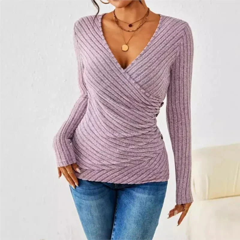 Women's - Long Sleeve Tummy Tucking Top - Soft Fabric - Flattering Fit