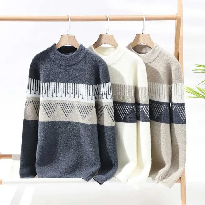 Men's - Geometric Pattern Crew Neck Sweater - Warm, Stylish, and Comfortable - Perfect for Fall Fashion