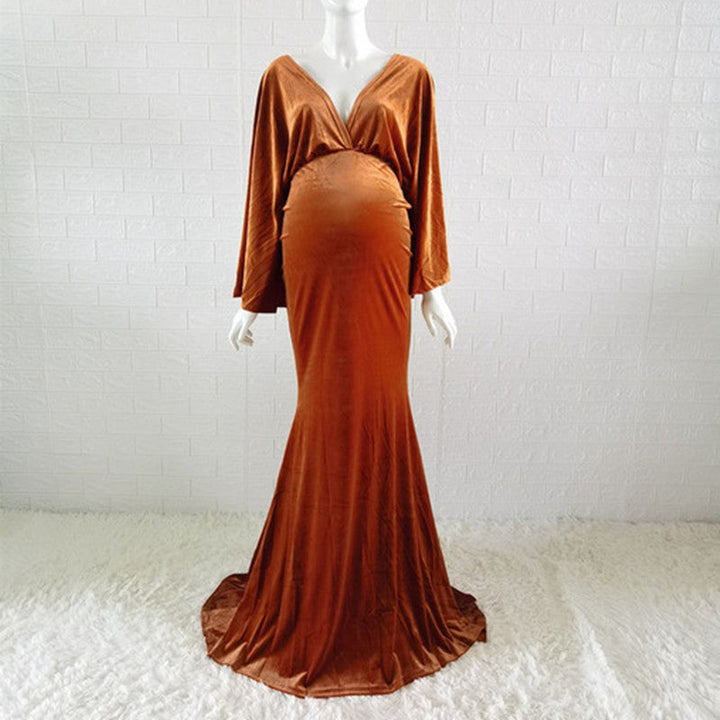 Elegant velvet boho maxi dress for maternity mums