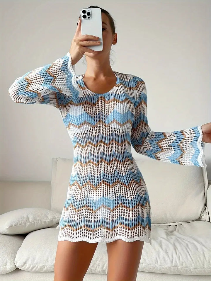 Knitted Dress Without Back With Chevron Pattern