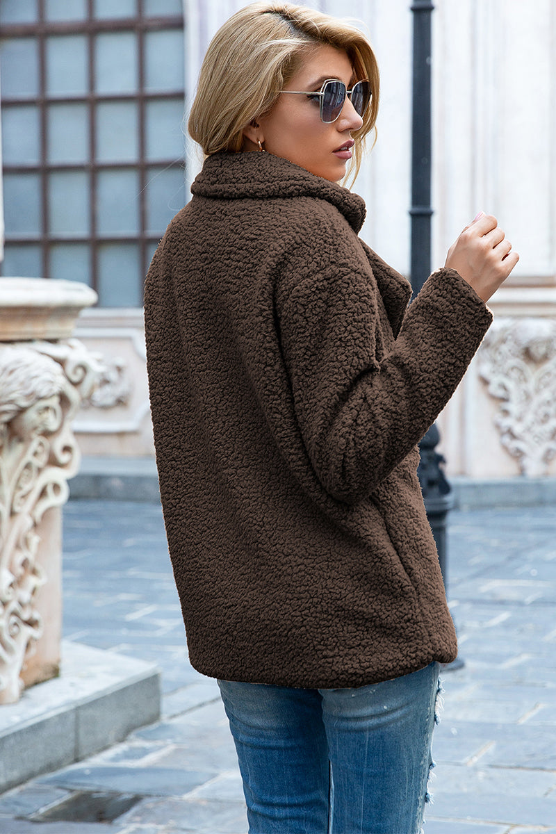 Women's - Sherpa Coat - Full Size with Lapel Collar - Warm and Cosy Winter Outerwear