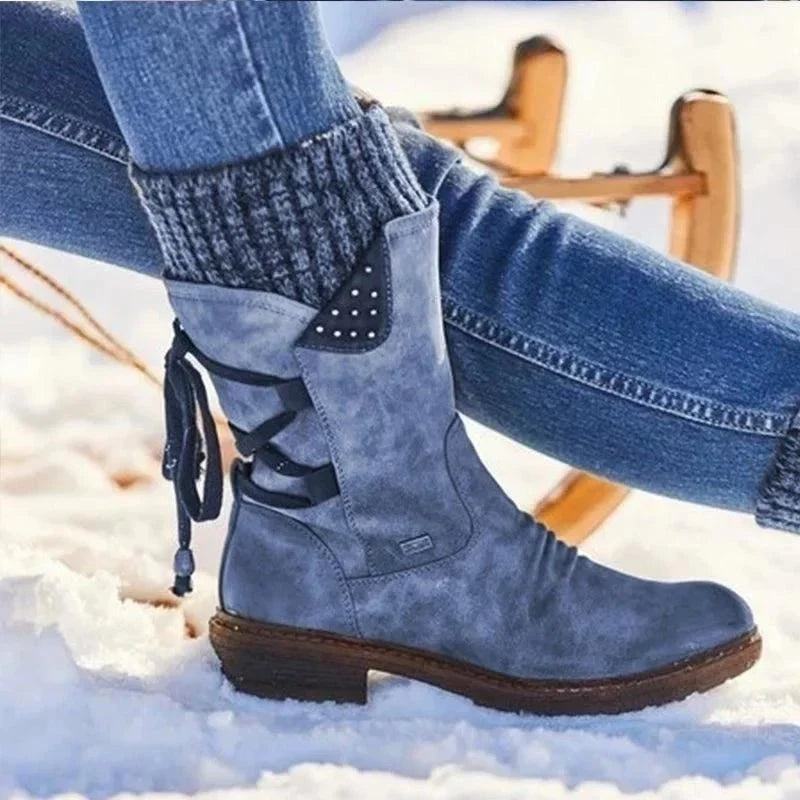 Women's - Winter Ankle Boots with Lacing - Stylish & Warm