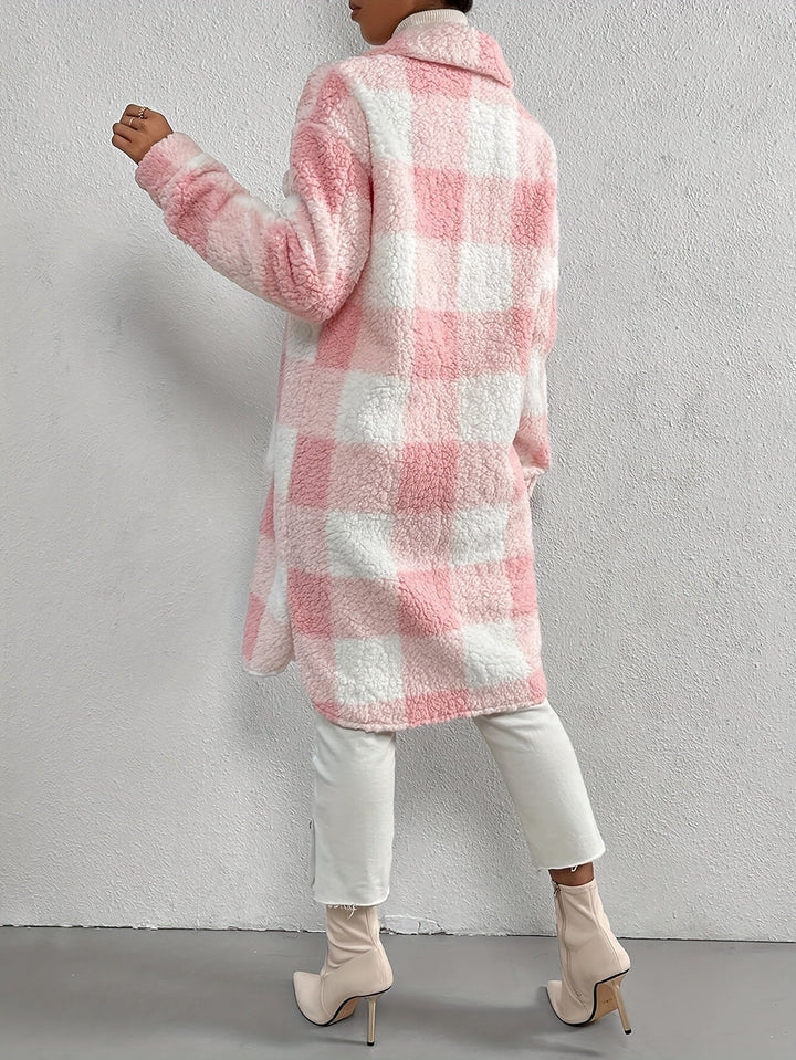 Elegant checked teddy coat