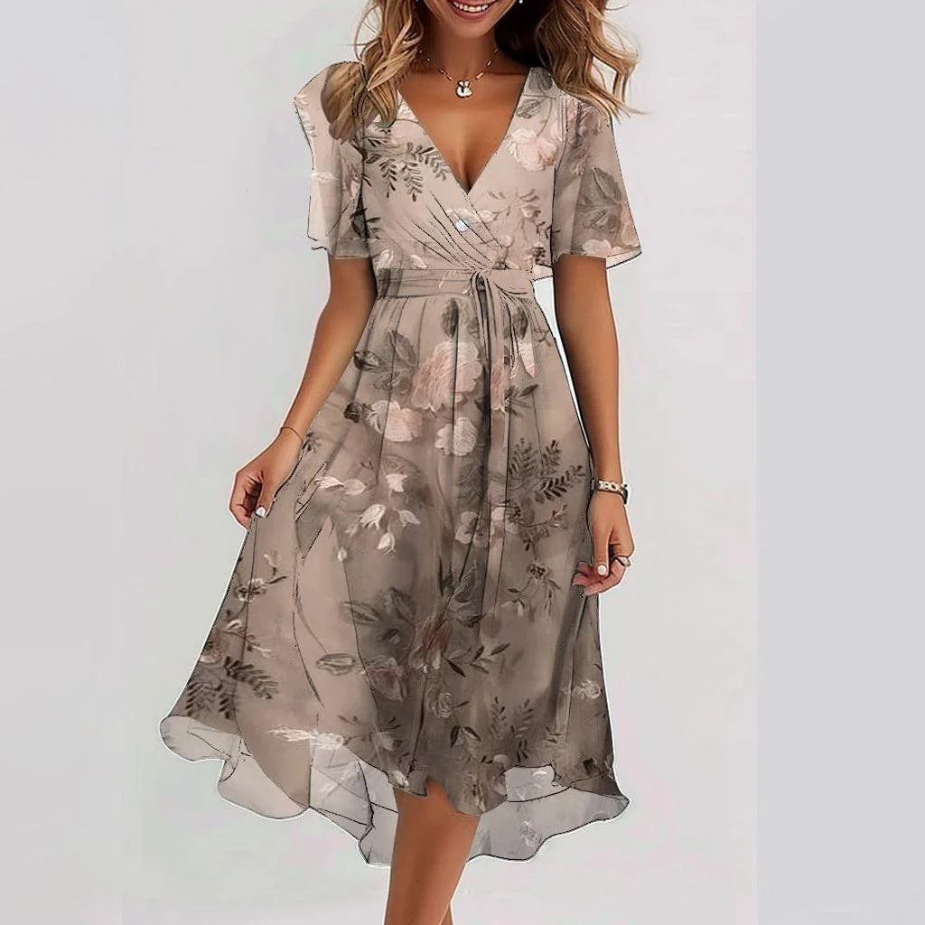 Women's - Elegant Floral Midi Dress - Lightweight & Stylish
