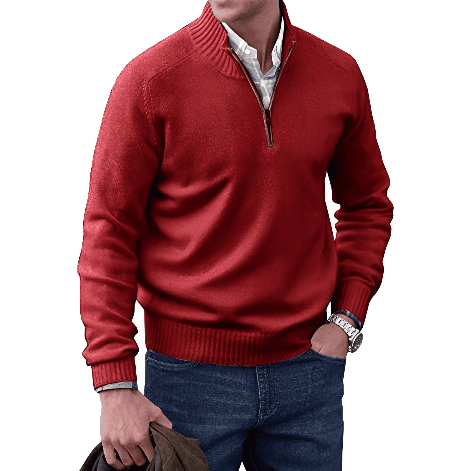 Men's - Quarter Zip Pullover Sweater - Soft, Stylish, Perfect for Layering