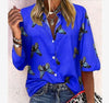 Trendy New Butterfly Print Lapel Blouse Fashion