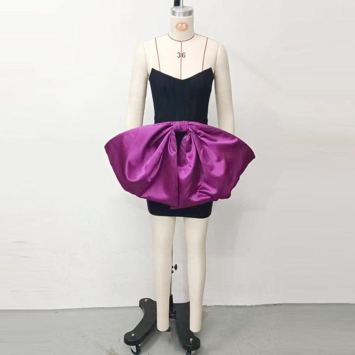 Exclusive Horn Purple Big Bow Strapless Dress