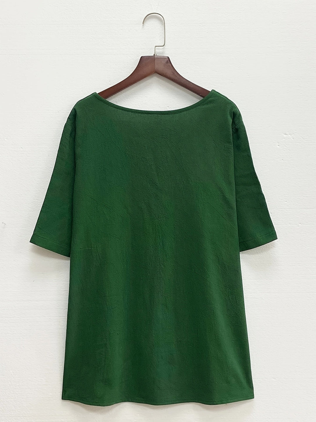 Women's - Oversized Linen Blouse - Casual Short-Sleeved Jumper Shirt with Print - Stylish Summer Top