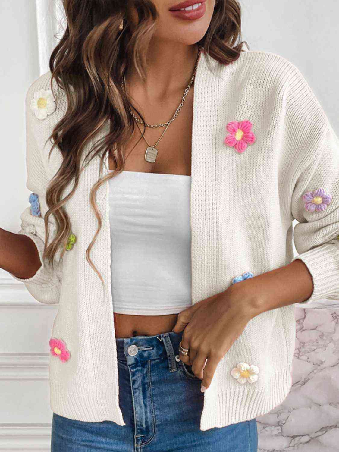 Women's - Floral Long Sleeve Open Front Cardigan - Lightweight & Stylish - Perfect Layering Piece
