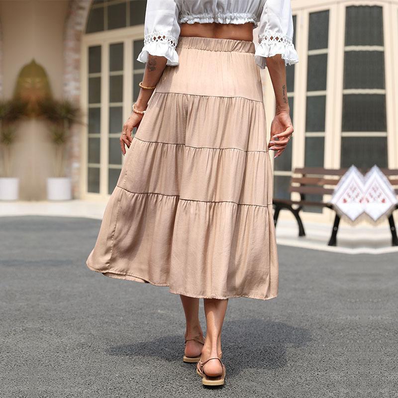 Modern fashion ruffle pleated solid colour halterneck dress