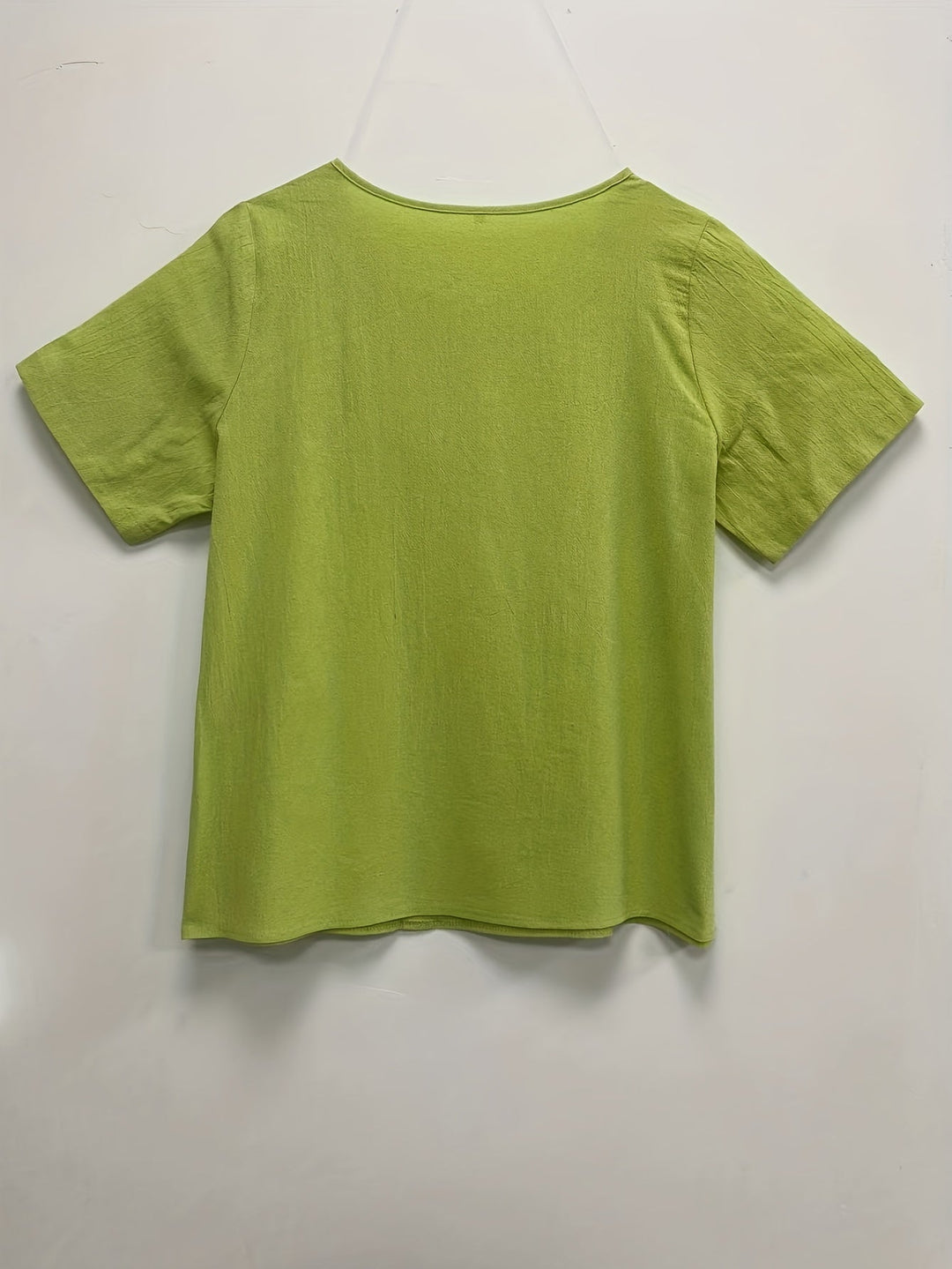 Women's - Oversized Linen Blouse - Casual Short-Sleeved Jumper Shirt with Print - Stylish Summer Top