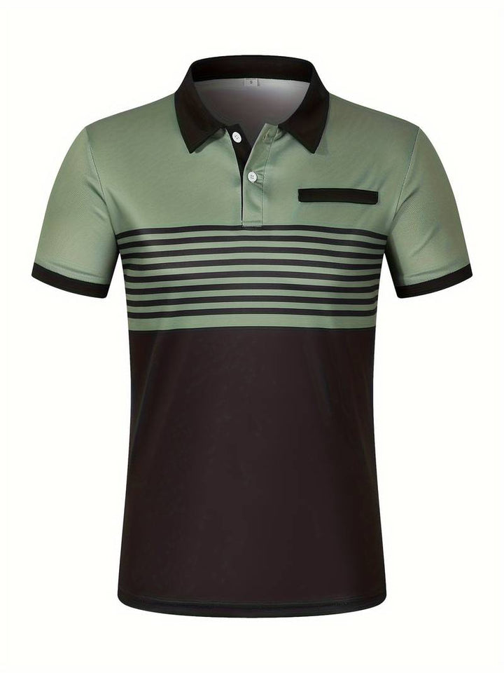 Casual Short Sleeve Striped Polo Shirt For Men