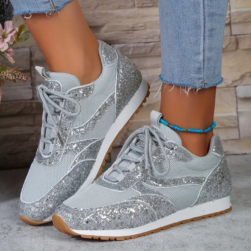 Glitter Mesh Sneakers Breathable Low Tops