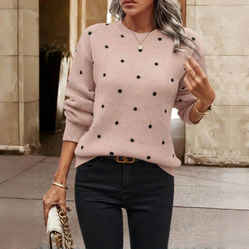 Women's - Polka Dot Knit Sweater - Cosy Style for Effortless Fashion