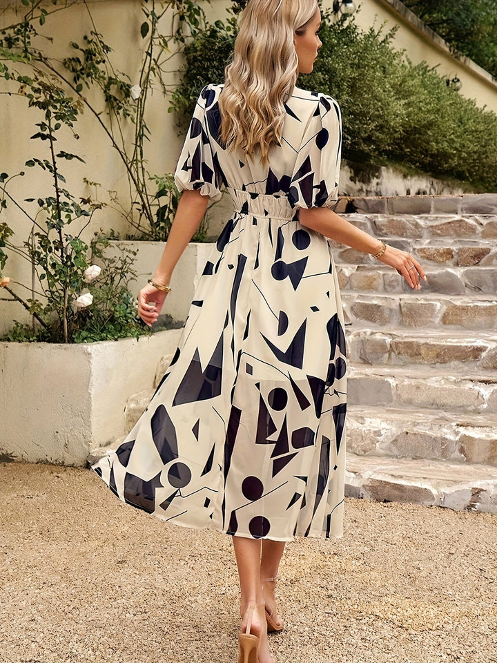 Women's - Feminine Summer Dress - Fitted, Long, V-neck, Printed, Airy - Perfect for Warm Weather Style