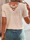 T-shirt with contrasting lace and round neckline