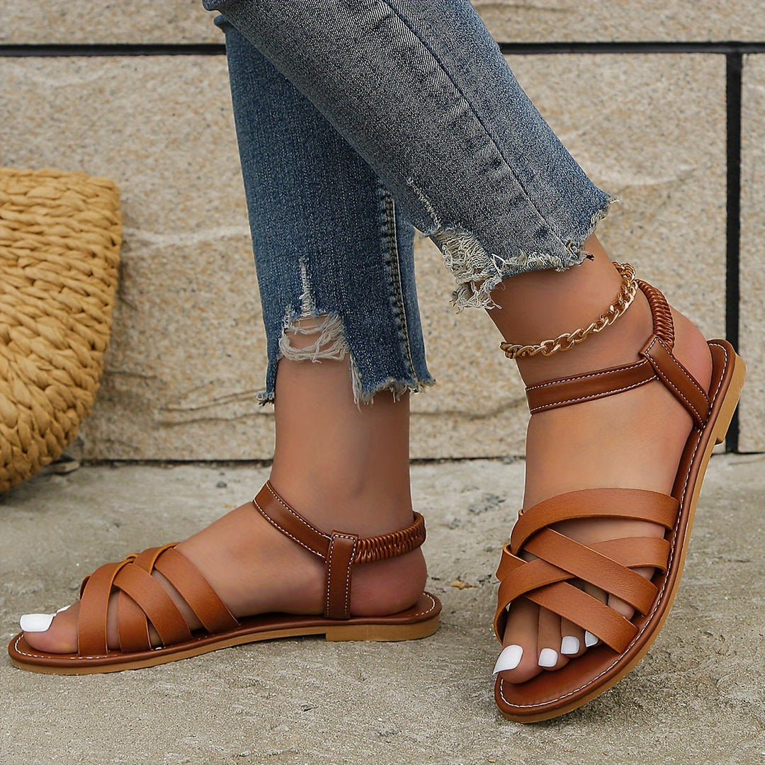 Women's - Flat Sandals - Light Toe Separators with Elasticated Strap - Comfortable Leisure Shoes for Everyday Wear