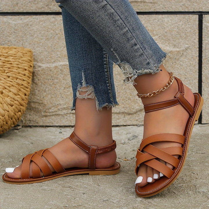 Women's - Flat Sandals - Light Toe Separators with Elasticated Strap - Comfortable Leisure Shoes for Everyday Wear