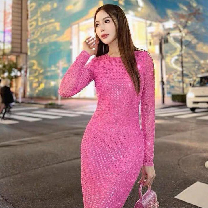 Heavy Industry Sparkling Rhinestone Coat Elegant Dress