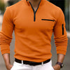 Long-sleeved sports polo shirt with stand-up collar and zip, single-coloured