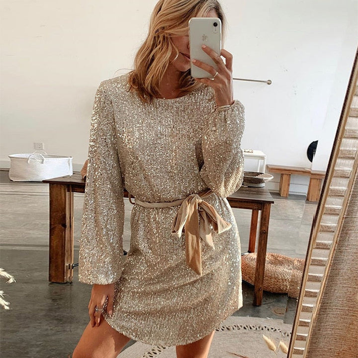 Elegant beige glitter dress for special occasions