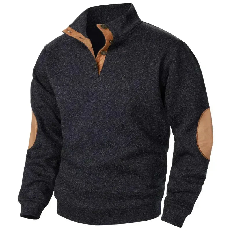 Men's - Button Neck Jumper - Stand Collar