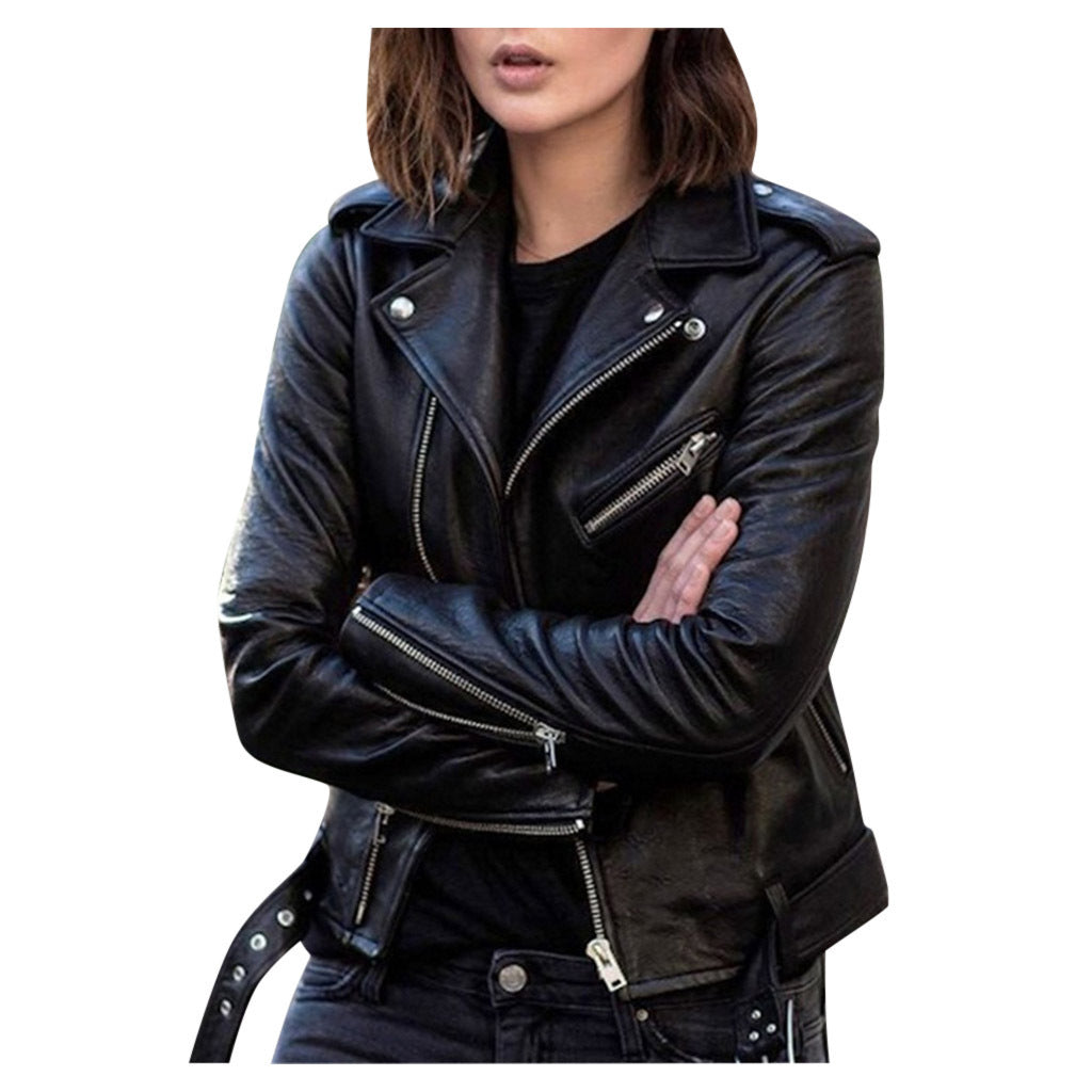 Women's - Casual Biker Jacket - Zip Closure Style