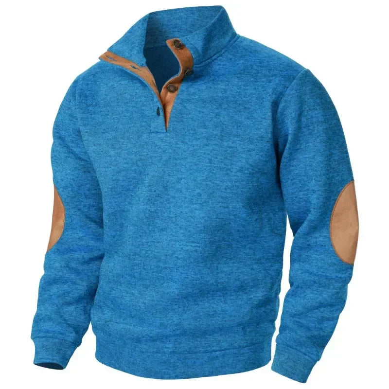 Men's - Button Neck Jumper - Stand Collar